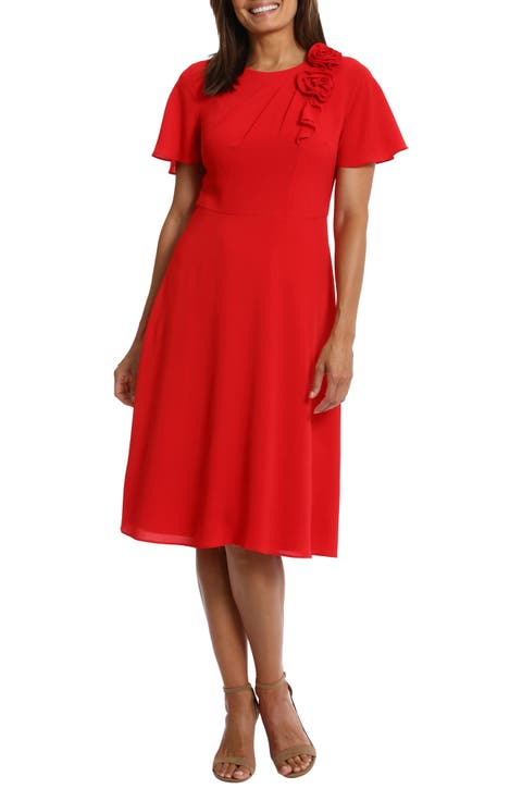 Rosette Flutter Sleeve Dress