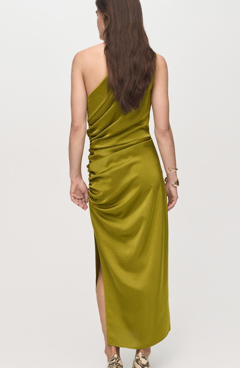 MANGO Asymmetric One-Shoulder Satin Cocktail Dress, Alternate, color, Olive Green