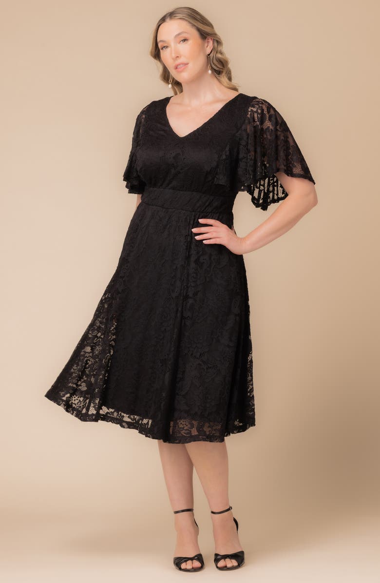 Kiyonna Camille Lace Midi Cocktail Dress, Alternate, color, Onyx