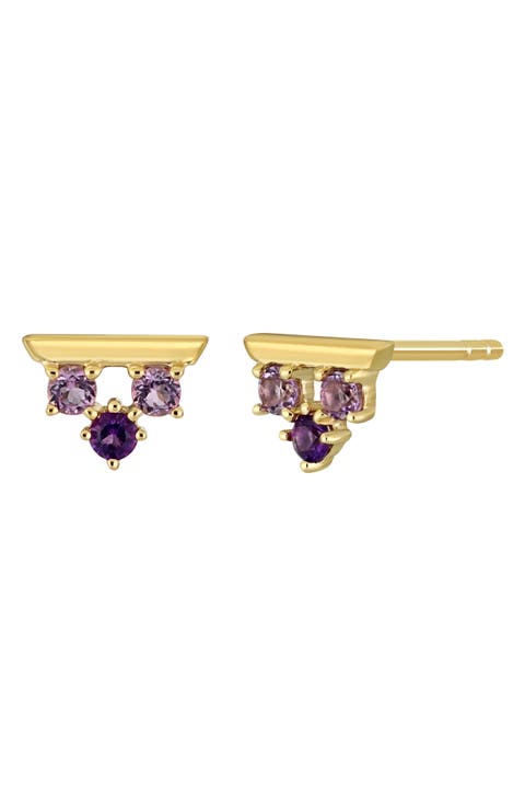 14K Gold Amethyst Stud Earrings