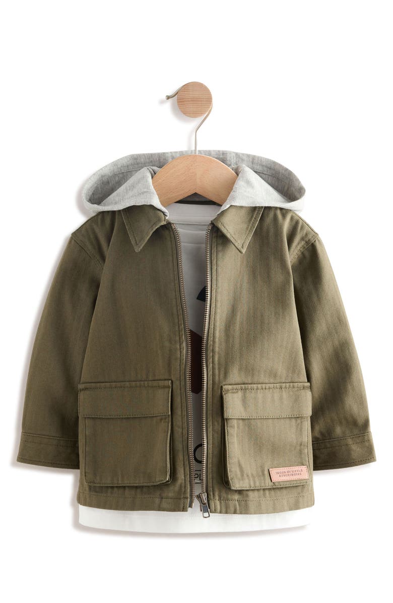 NEXT Kids' Graphic T-Shirt & Hooded Jacket Set, Main, color, Green