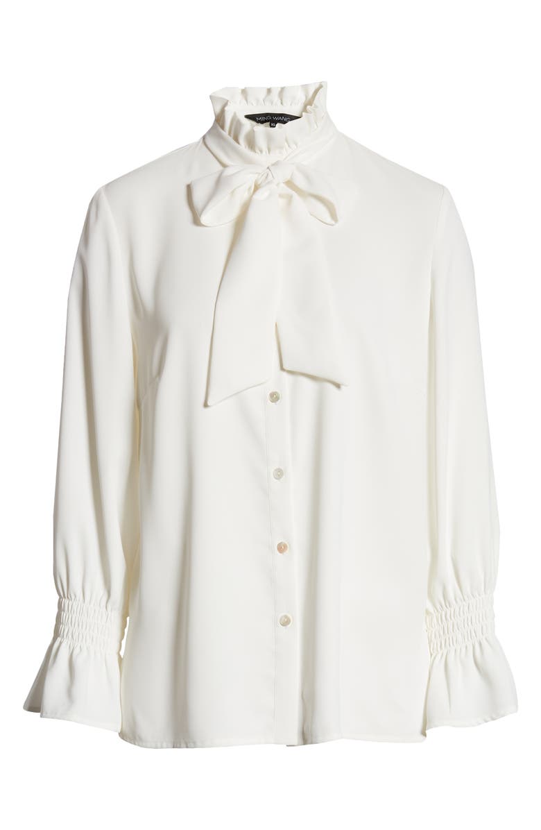 Ming Wang Ruffle Tie Neck Blouse, Alternate, color, 