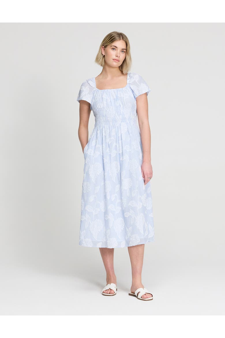 Maia Elasticated Waist Midi Dress, Alternate, color, Blue Floral Stripe