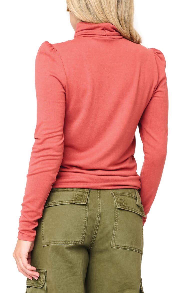 Puff Sleeve Rib Turtleneck, Alternate, color, BURNT SIENNA