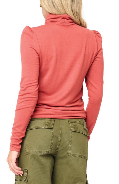 Gibsonlook Puff Sleeve Rib Turtleneck In Brown