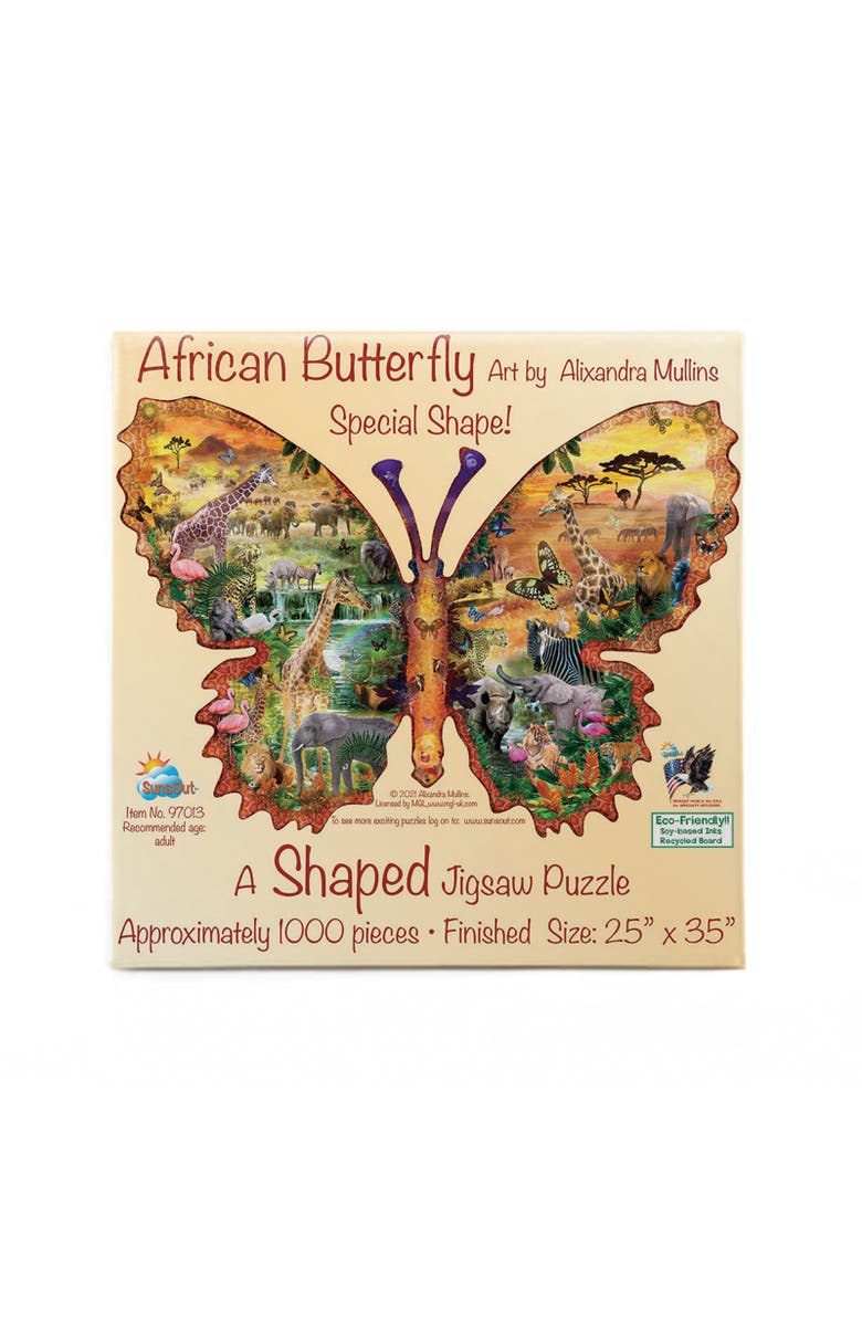 Sunsout African Butterfly 1000 piece Jigsaw Puzzle for Adults Special Shape, Alternate, color, Multicolor