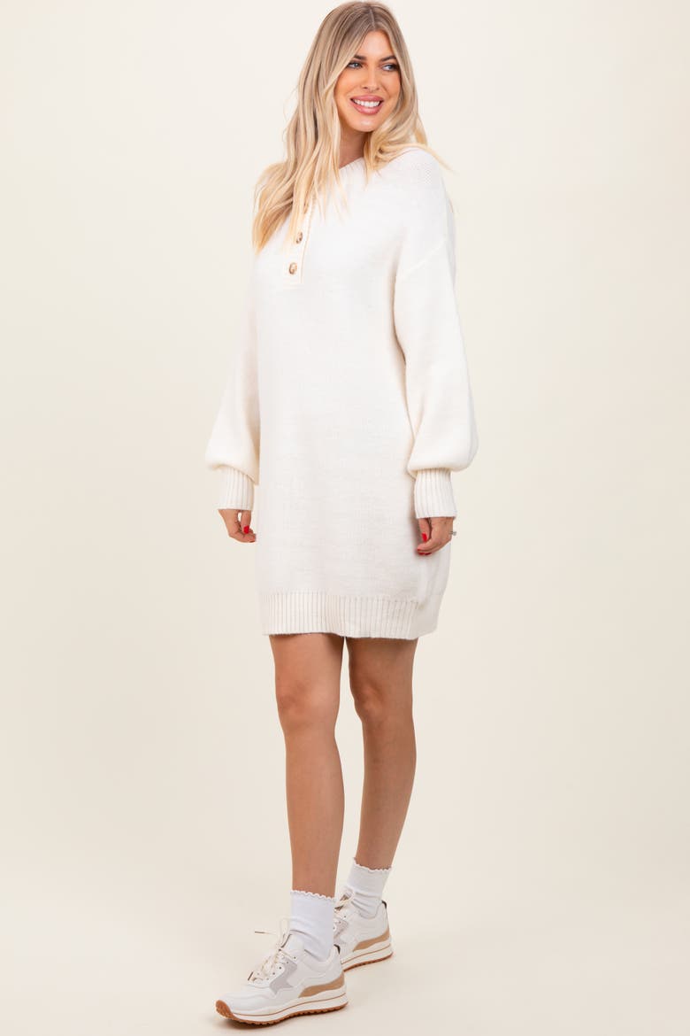Half Button Up Mini Sweater Dress, Alternate, color, Cream