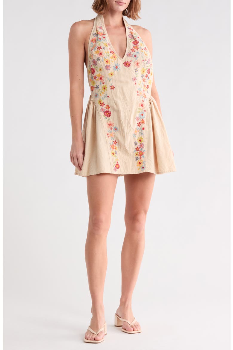 Island Letter Embroidered Halter Minidress, Main, color, IVORY