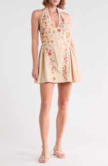 Island Letter Embroidered Halter Minidress