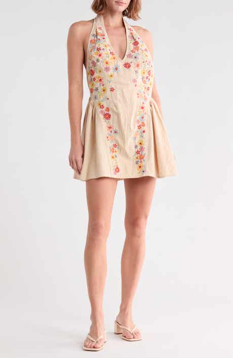 Island Letter Embroidered Halter Minidress