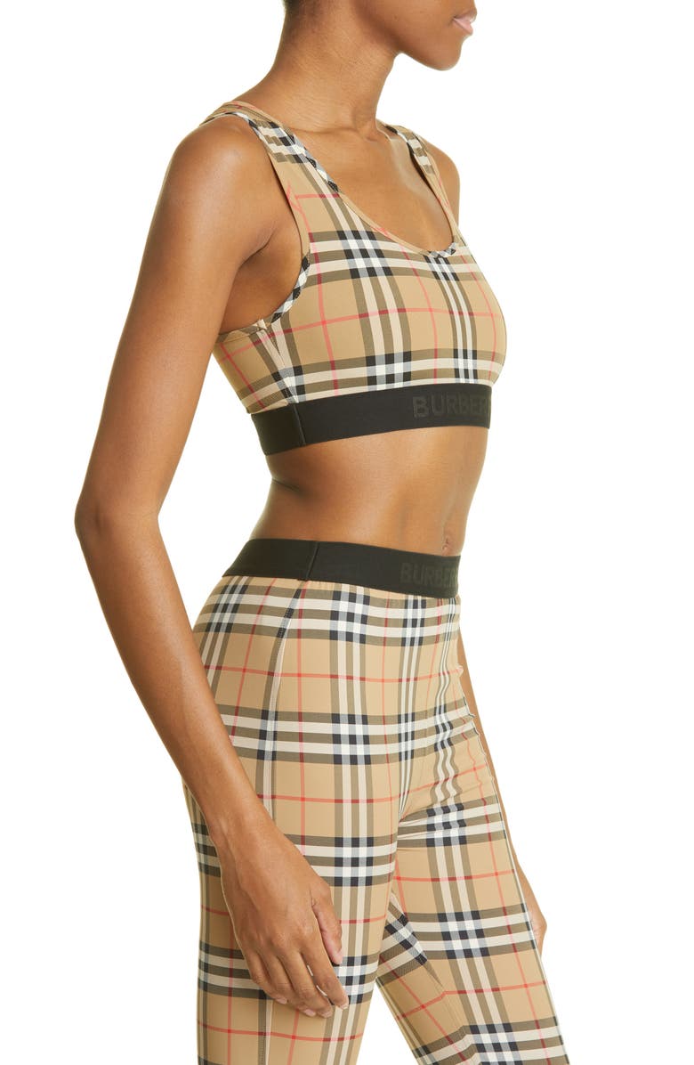Burberry Dalby Check Sports Bra, Alternate, color, Archive Beige Ip Chk