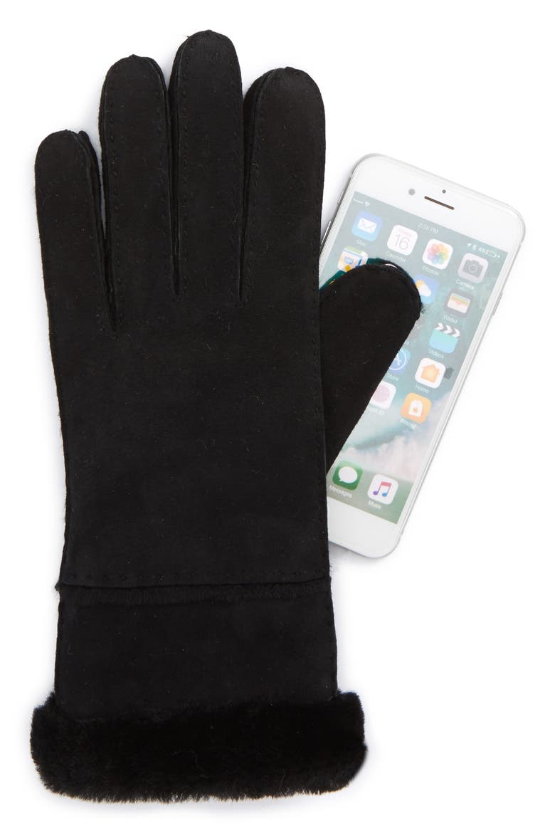 UGG® Slim Genuine Shearling Tech Gloves, Alternate, color, BLACK