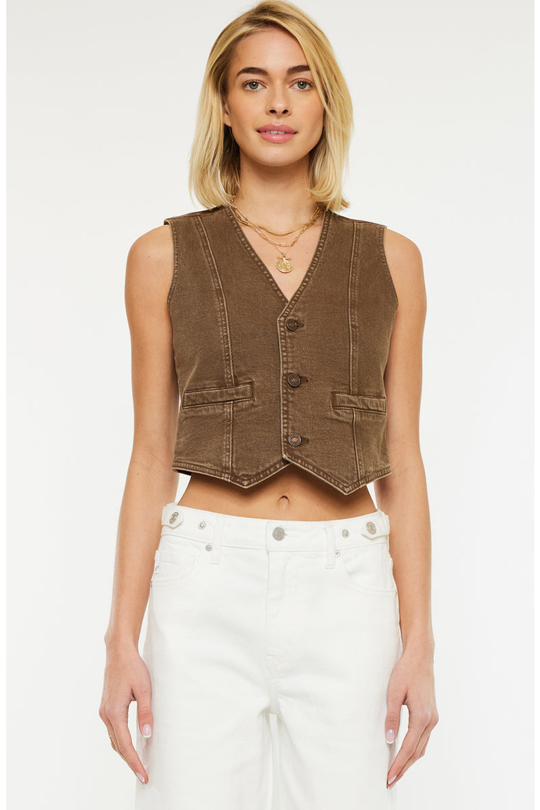 Vanya V-neck Vest, Main, color, Brown