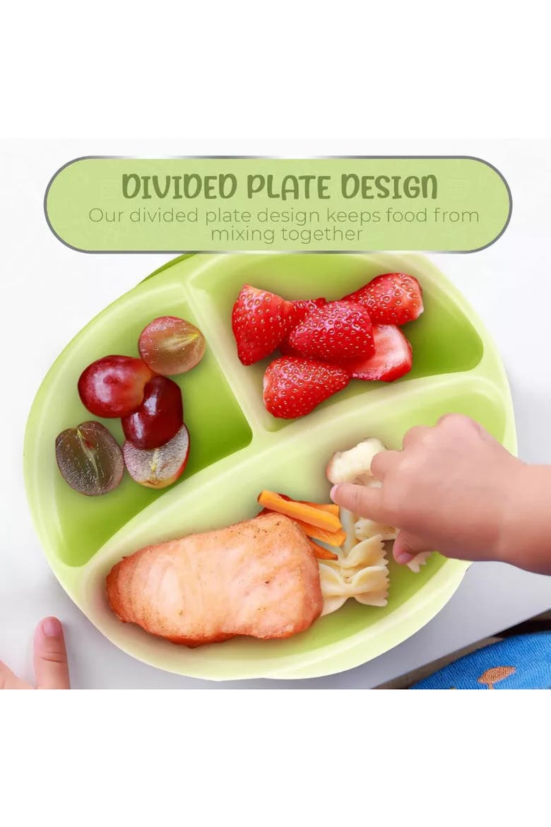 Silicone Suction Divided Plate and Spoon Toddler Training Self Feeding Set, Alternate, color, Sage