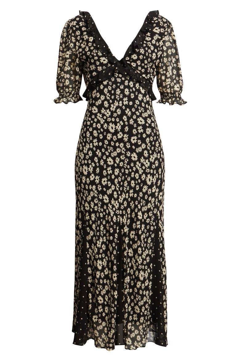 Annmarie Floral Ruffle Trim Maxi Dress, Alternate, color, DAISY DOT COMBO