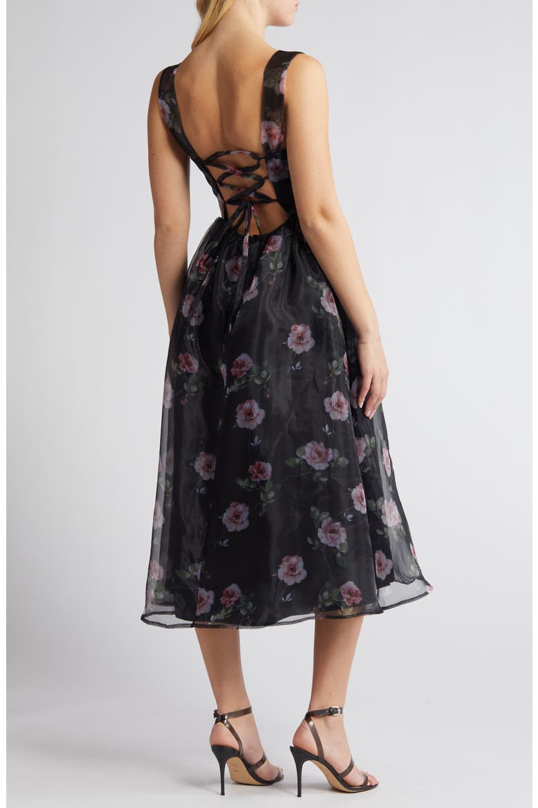 Floral Midi Dress, Alternate, color, BLACK/ PINK/ GREEN