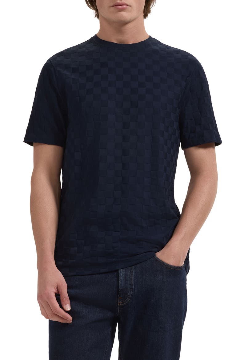Crewneck Jacquard Checkerboard T-Shirt, Main, color, NAVY