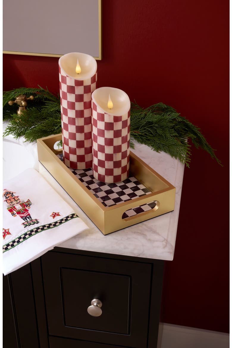 Cherry Check Flameless 5-Inch Pillar Candle, Alternate, color, CHERRY