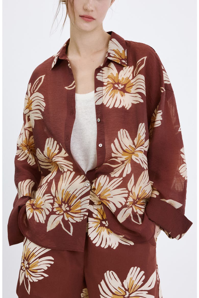 Floral Button-Up Shirt, Main, color, BURGUNDY