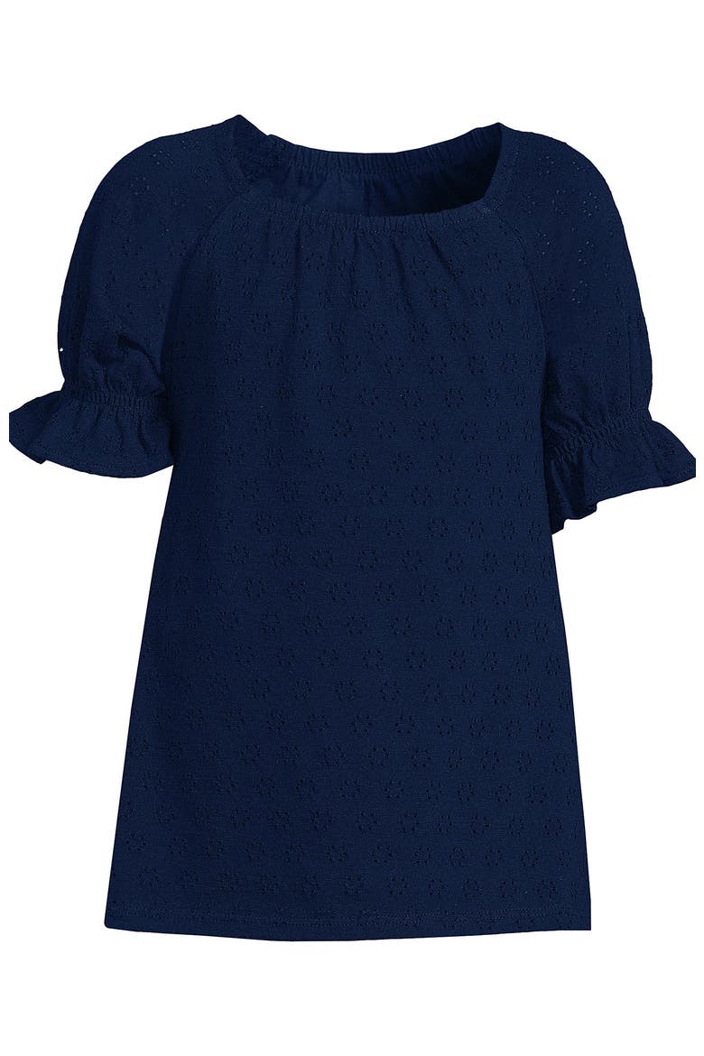 Girls Plus Short Sleeve Eyelet Ruffle Sleeve Top, Alternate, color, Deep Sea Navy