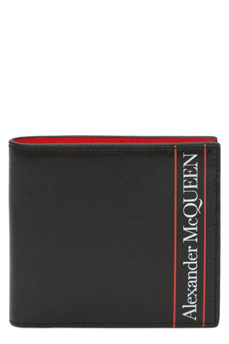 Alexander McQueen Leather Billfold Wallet, Main, color, BLACK/ RED