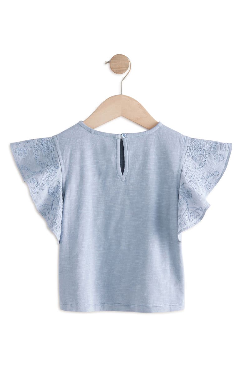 NEXT Kids' Embroidered Flutter Sleeve Cotton Top, Alternate, color, Blue
