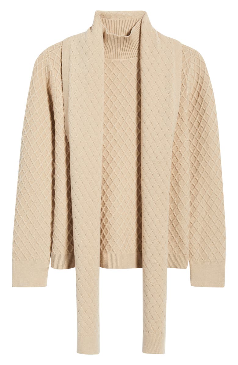 Anne Klein Diamond Stitch Scarf Mock Neck Sweater, Alternate, color, Latte
