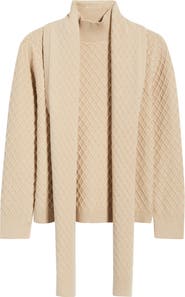 Anne Klein Diamond Stitch Scarf Mock Neck Sweater
