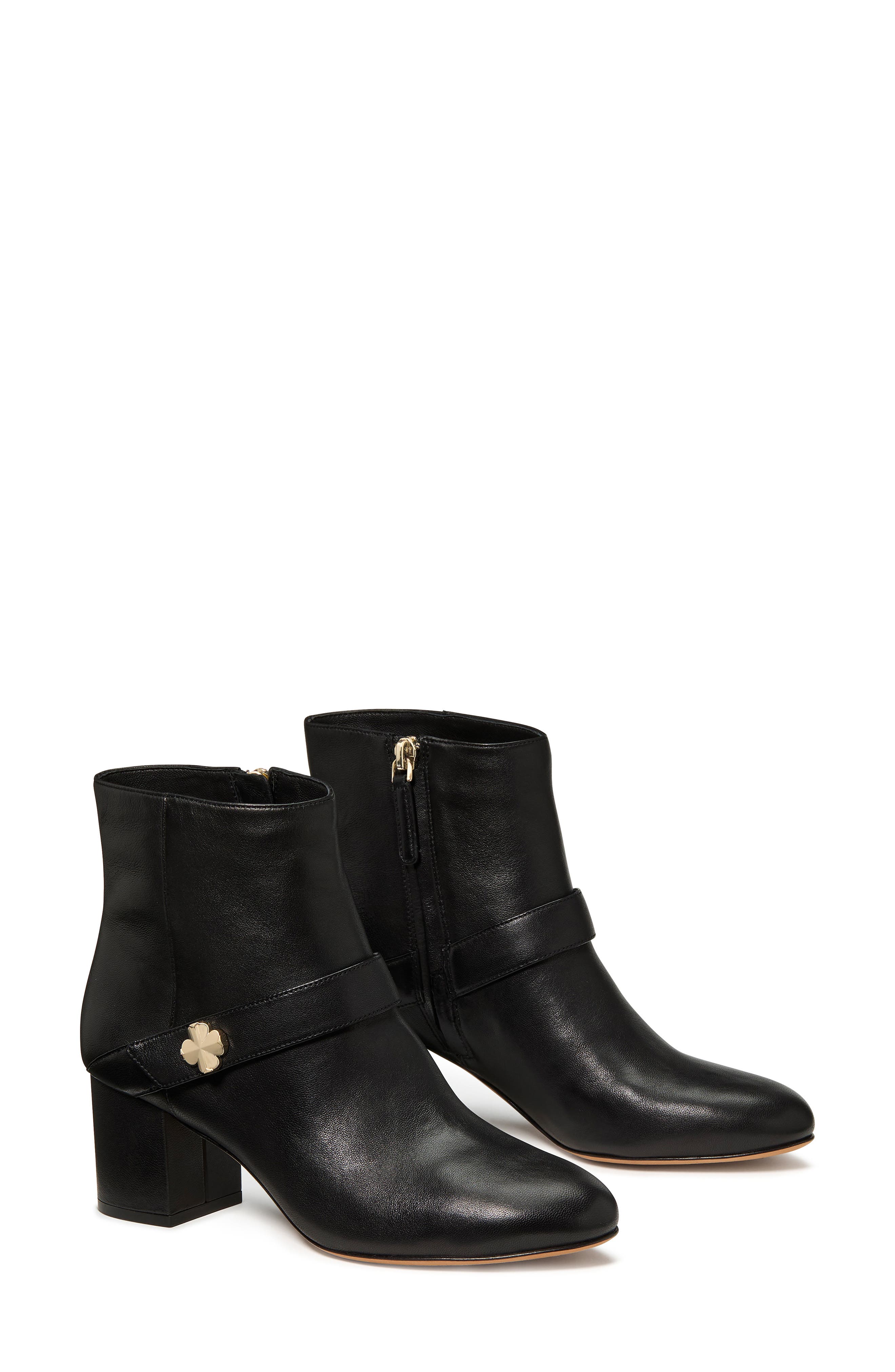 Kate Spade New York spade embellished block heel bootie, Alternate, color, Black