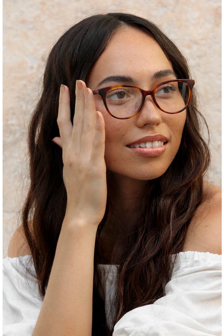 Kahala 53mm Low Bridge Cat Eye Optical Glasses, Alternate, color, CAPPUCCINO / CLEAR LENSES