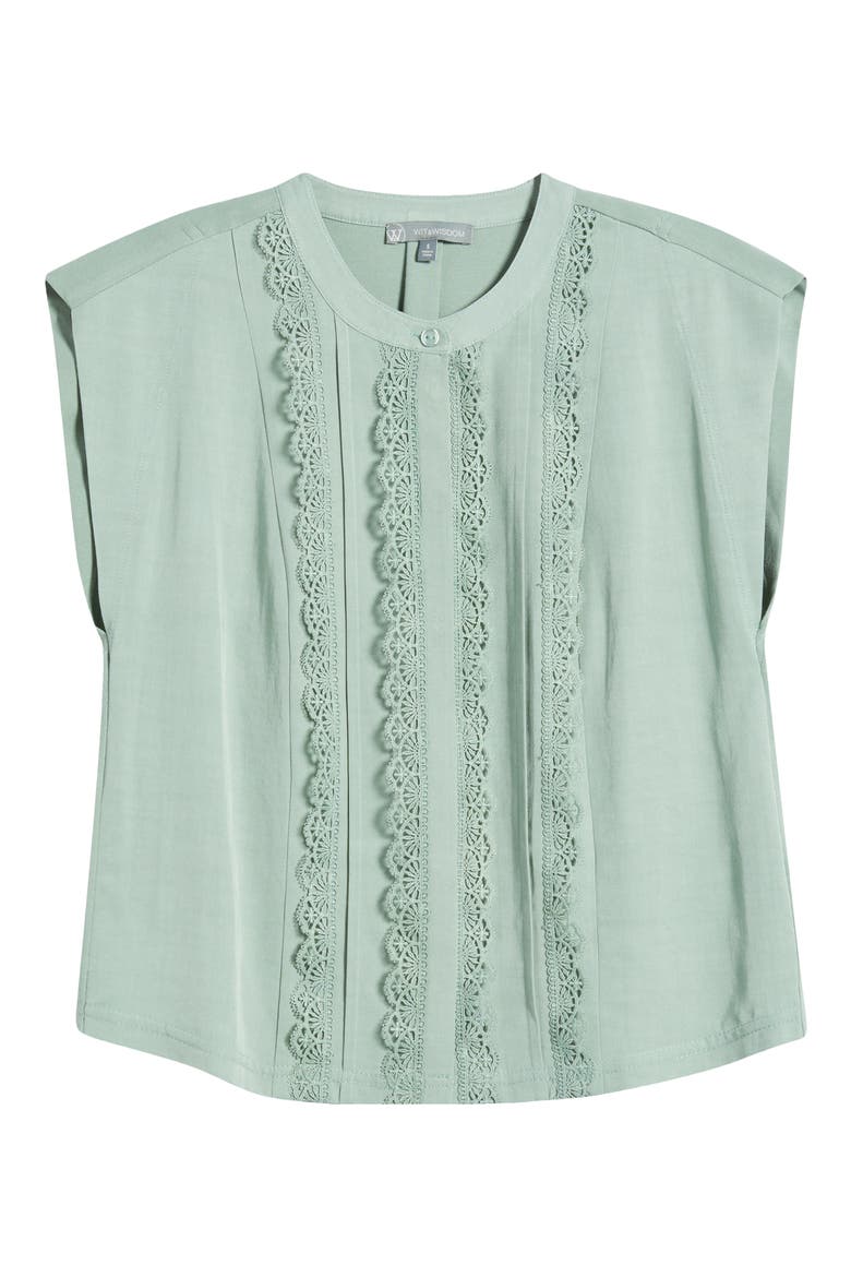 Embellished Cap Sleeve Button-Up Shirt, Alternate, color, VINTAGE JADE