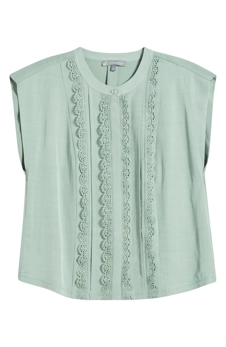 Wit & Wisdom Embellished Cap Sleeve Button-Up Shirt, Alternate, color, Vintage Jade