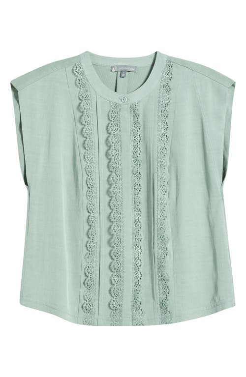 Wit & Wisdom Embellished Cap Sleeve Button-up Shirt In Vintage Jade