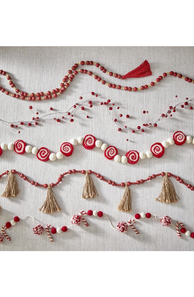 tag Peppermint Candy Wool Garland Holiday Decor for Christmas, Alternate, color, Red