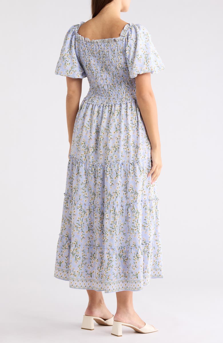 MAX STUDIO Square Neck Bubble Sleeve Dress, Alternate, color, Denim Tossed Meadow