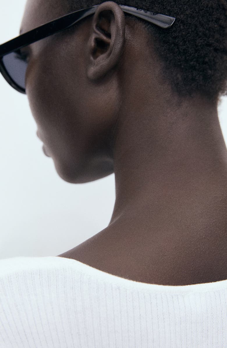 MANGO Rib Short Sleeve Cardigan, Alternate, color, White