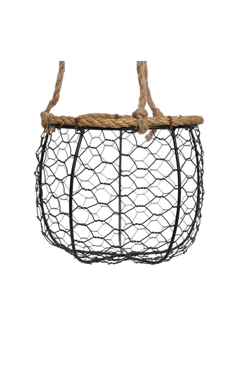Hanging Basket Black Metal & Jute Planter, Alternate, color, Black