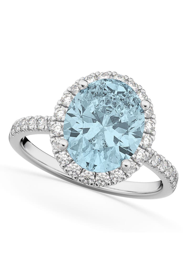 Oval Cut Halo Aquamarine & Diamond Engagement Ring 14K, Main, color, 2.76ct/White Gold