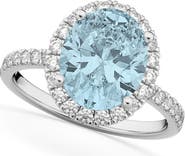 ALLUREZ Oval Cut Halo Aquamarine & Diamond Engagement Ring 14K