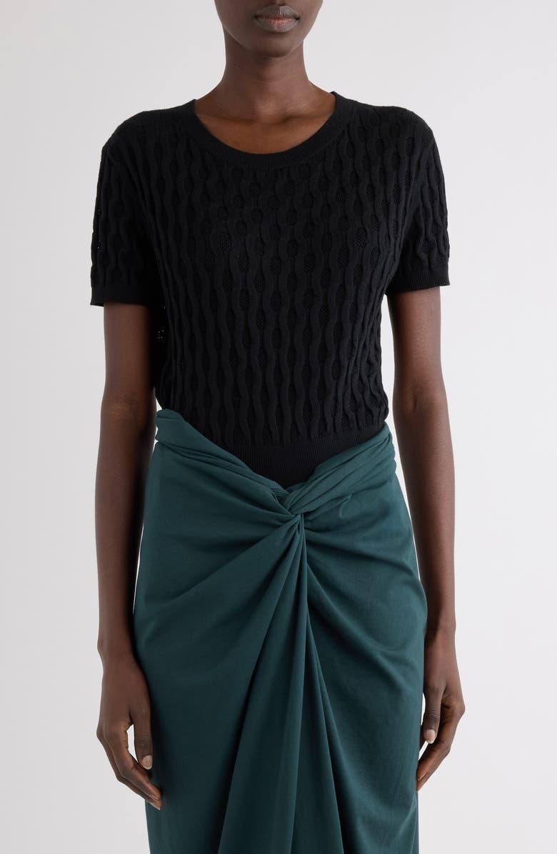 Dries Van Noten Target Short Sleeve Merino Wool Sweater, Main, color, Black