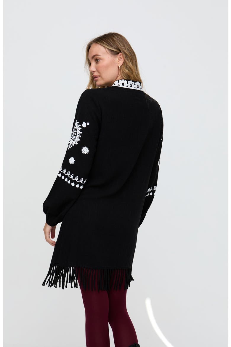 Katie Fringe Embroidered Mini Dress, Alternate, color, Black
