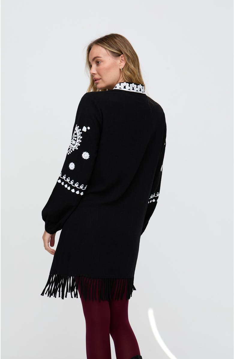 Raffya Katie Fringe Embroidered Mini Dress, Alternate, color, Black