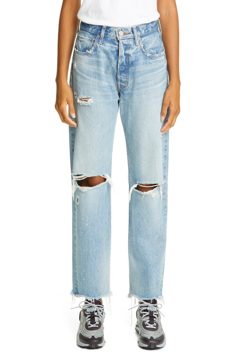 Odessa Ripped Straight Leg Jeans, Main, color, BLU 110