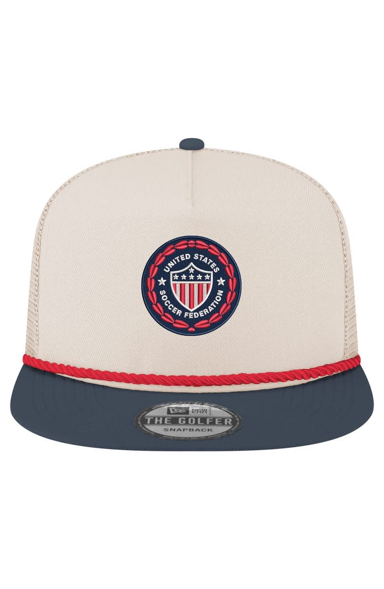 New Era Men's New Era Cream USMNT 1986 Retro Golfer Snapback Hat, Alternate, color,