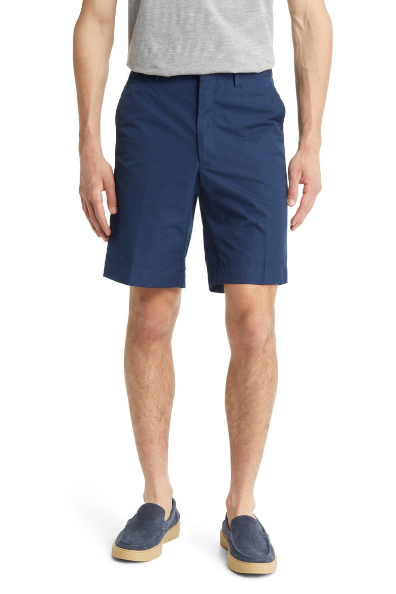Prime Poplin Flat Front Shorts, Main, color, NAVY