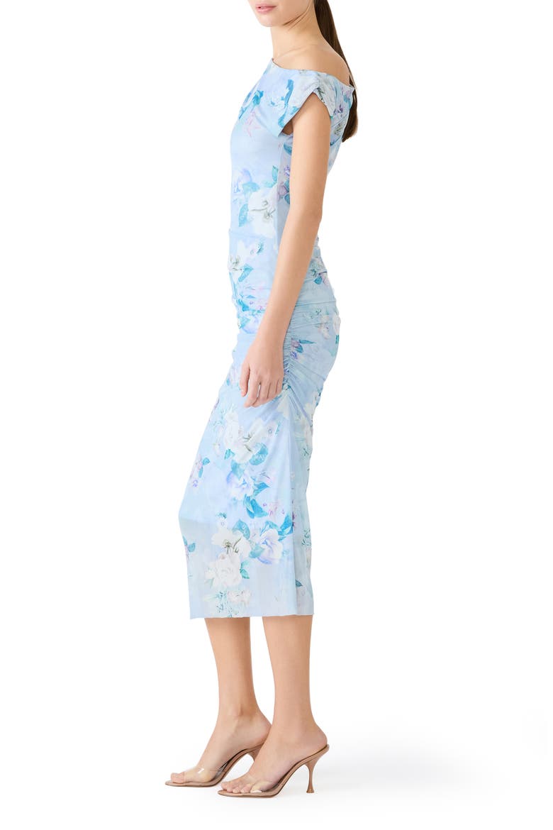 Gracelyn Floral Ruched One-Shoulder Midi Dress, Alternate, color, BLOOM
