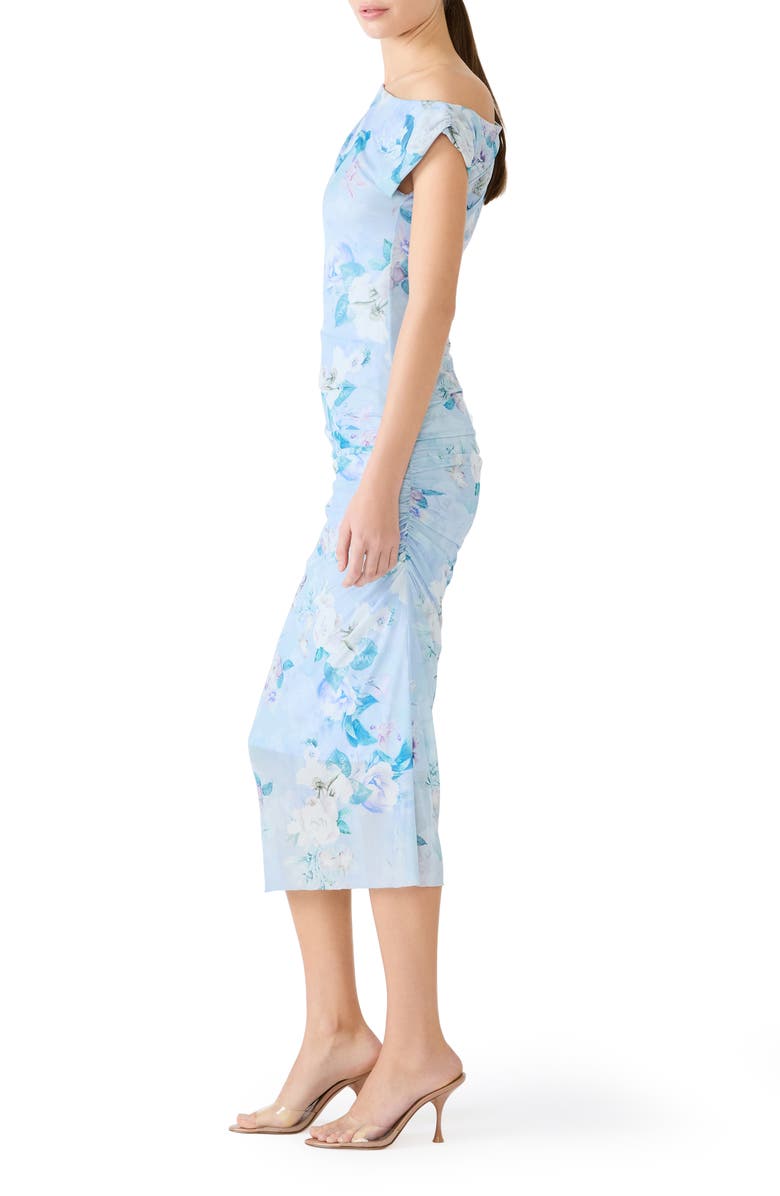 Steve Madden Gracelyn Floral Ruched One-Shoulder Midi Dress, Alternate, color, Bloom