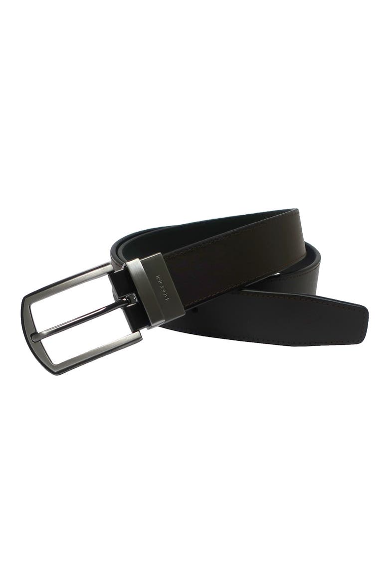 Reversible Stitched Leather Belt, Main, color, BROWN TO BLACK