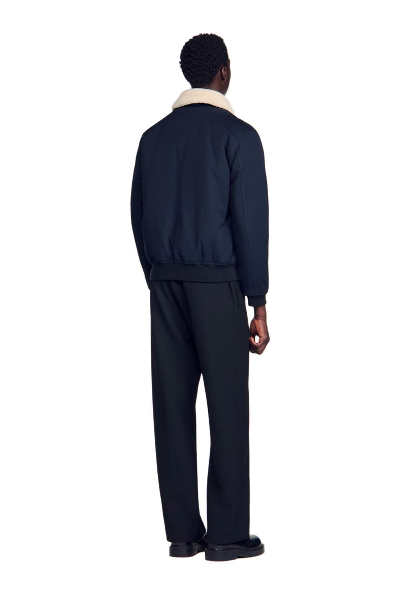 Shearling collar aviator jacket, Alternate, color, Navy blue