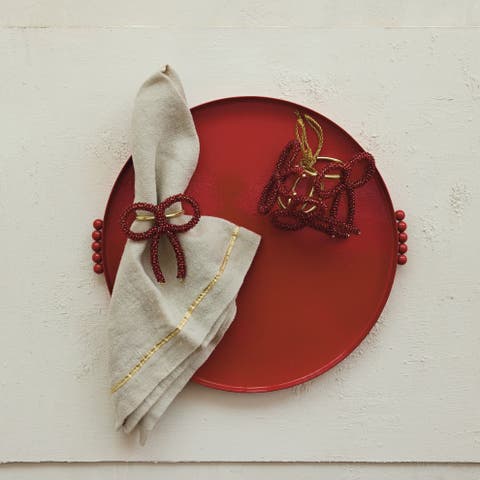 Beaded Glass & Iron Bow Napkin Rings
